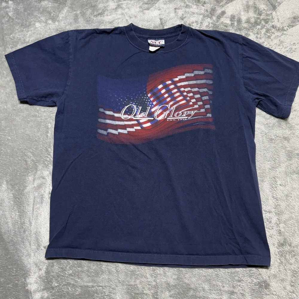 Vintage 90s NCC Apparel Old Glory T Shirt Mens XL Navy Blue American‎ Flag
